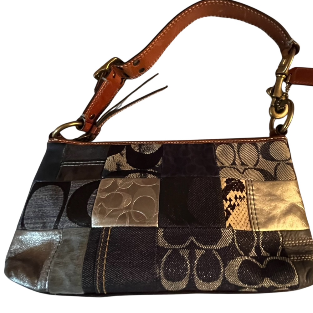 Coach Navy Leather , Denim Patchwork Bag Mixed Me… - image 2